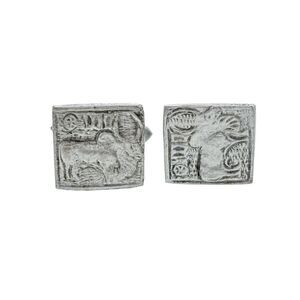Sterling Silver Indus Valley Civilization Two Horned Zebu Bull Seal Cuff Links